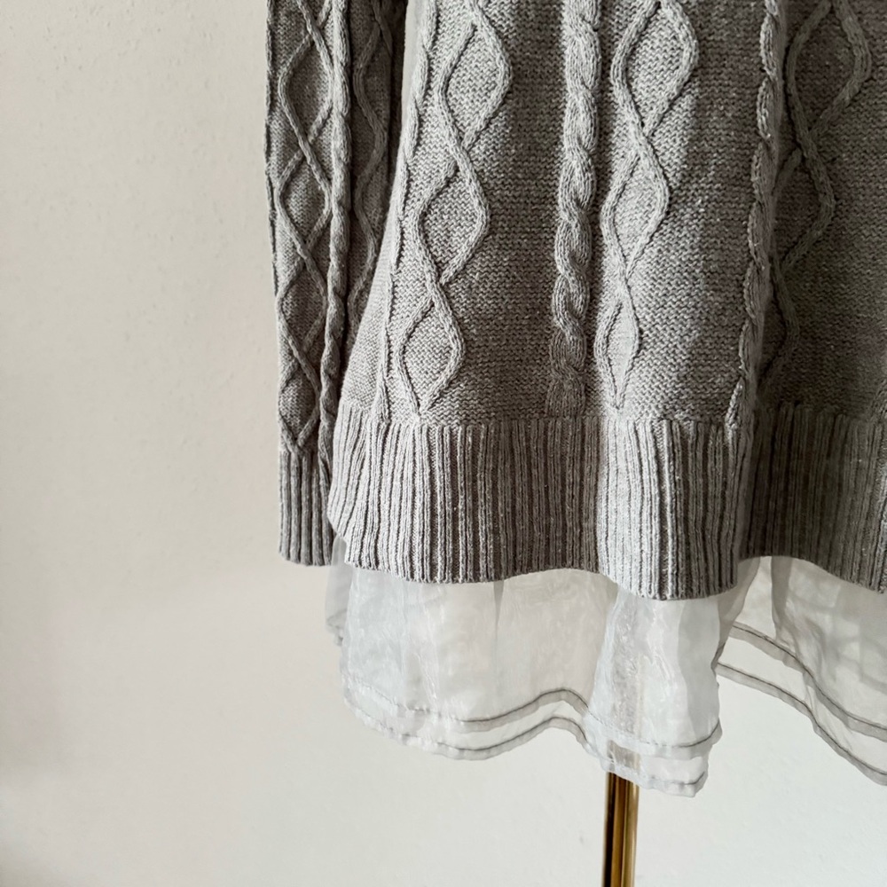 MILITARY HIPPIE Cable Knit Sweater Tunic Grey Layered Women's Size Small/Medium - Picture 4 of 7